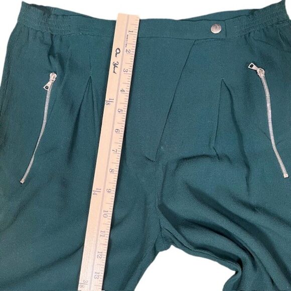 Sandro Paris Polina Crepe Emerald Green Pants Silver Hardware Zip Ankle Size 6 - Picture 7 of 12